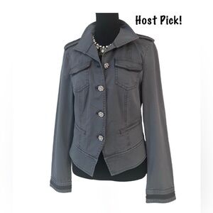 WHBM ~ Charcoal Gray/Green Utility Dress Jacket w/Rhinestone Adorned Buttons